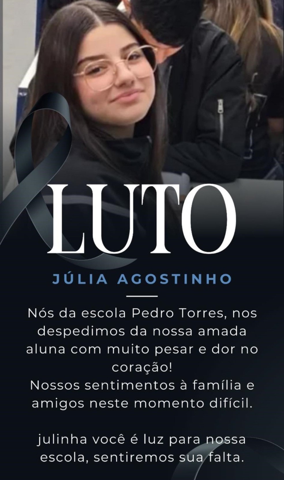 Júlia era aluna da Escola Estadual Pedro Torres em Botucatu (SP) — Foto: Reprodução