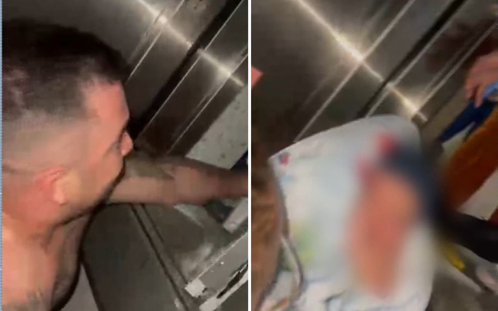 Pai fica preso em elevador com bebê recém-nascido, em Goiânia — Foto: Reprodução/TV Anhanguera
