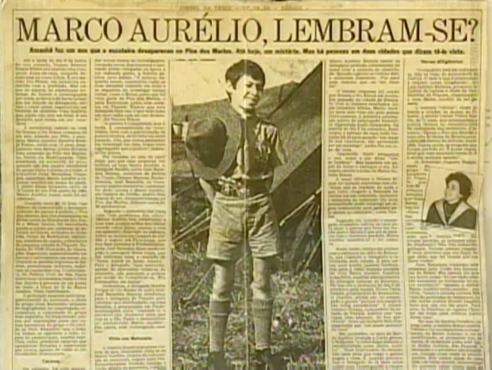 Reportagem da época lembrava desaparecimento de Marco Aurélio no Pico dos Marins — Foto: Reprodução/ TV Vanguarda 
