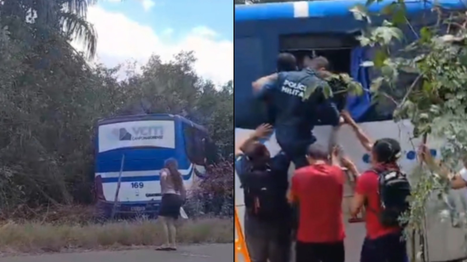 Ônibus sai da pista após motorista passar mal e passageiros são retirados no PI 