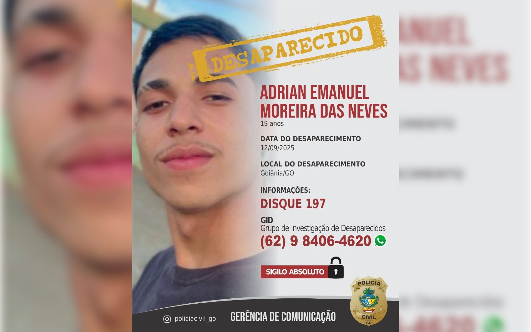 Jovem desaparece após sair sozinho à noite, diz polícia 