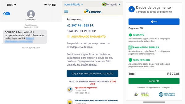 Golpistas enviam mensagens falsas sobre pedidos em nome dos Correios; veja como se proteger — Foto: Reprodução