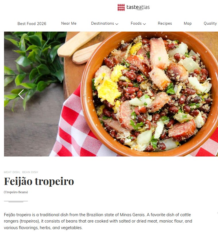 Feijão tropeiro de Minas entra em ranking internacional de gastronomia