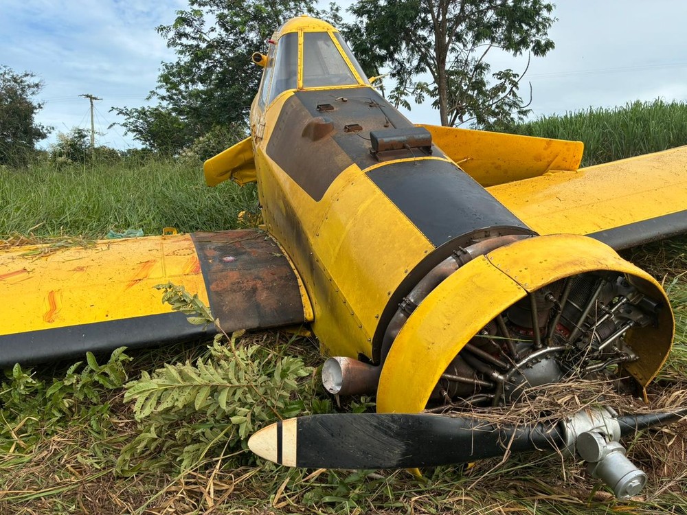 Avião agrícola faz pouso forçado em área de vegetação no interior de SP