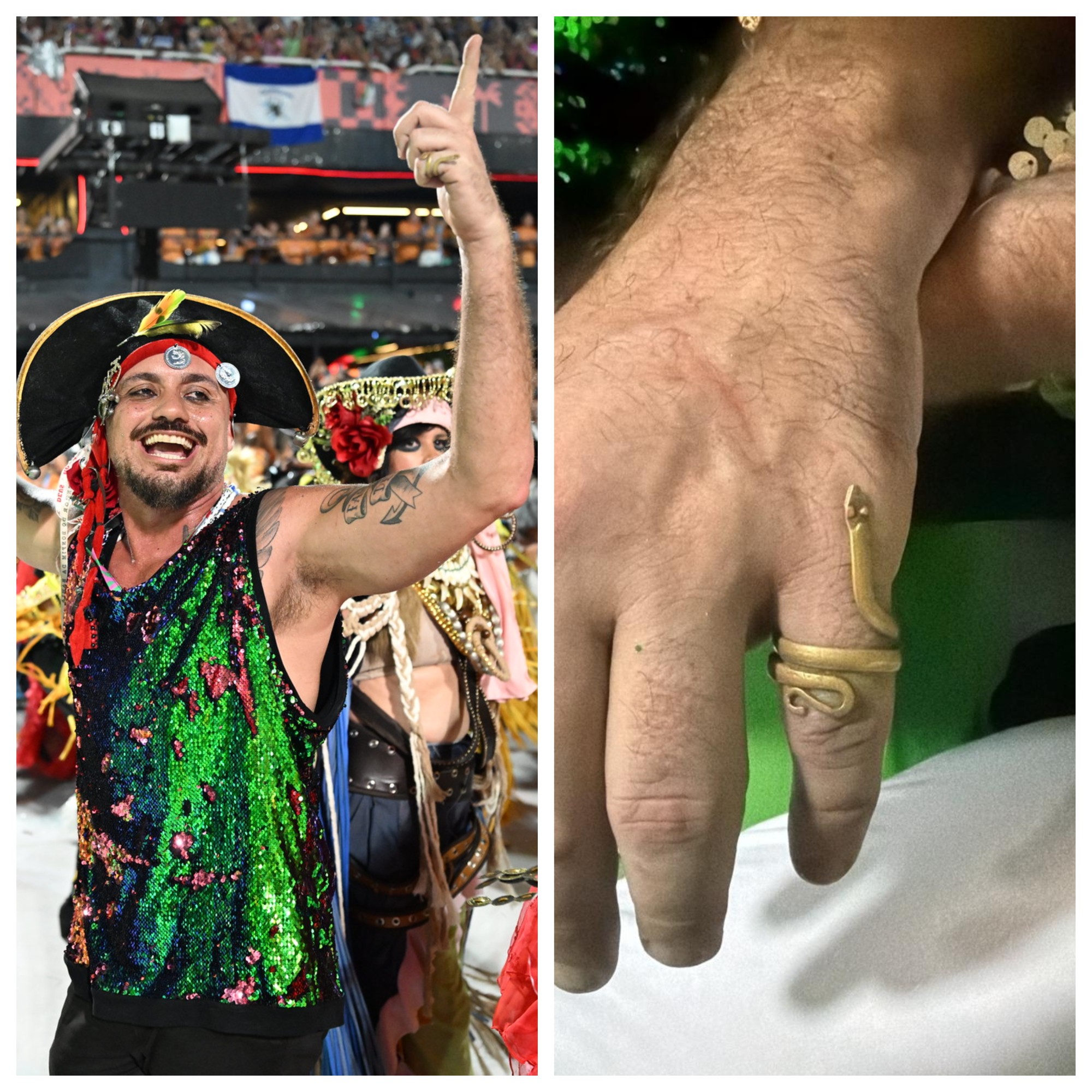 Carnavalesco Leandro Vieira desfila com anel que Ney Matogrosso usou em show histórico de 1976