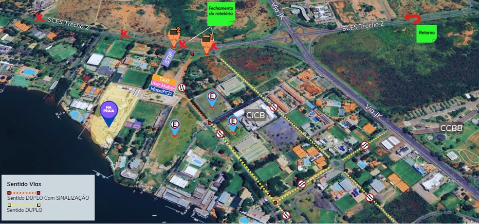 Alterações no trânsito no Setor de Clubes Sul no sábado (22). — Foto: Divulgação/Detran