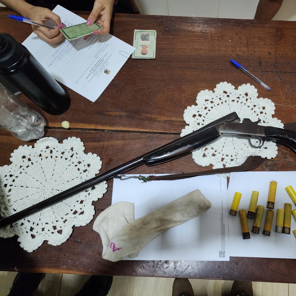 Arma e munições apreendidas pela PF — Foto: Divulgação/ PF