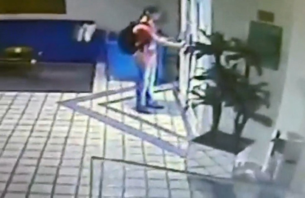 Câmeras de segurança flagraram suspeito deixando prédio de médica morta dentro de mala, em São José do Rio Preto (SP) — Foto: Reprodução