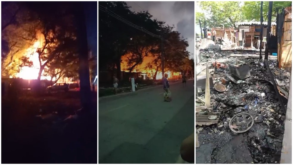 Chamas consumideram barracos e pertences de moradores em assentamento de Fortaleza — Foto: Reprodução