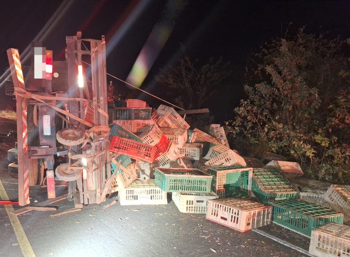 Primos morrem após caminhão carregado com frangos tombar e atingir motos na PI-214, em Morro do Chapéu do Piauí