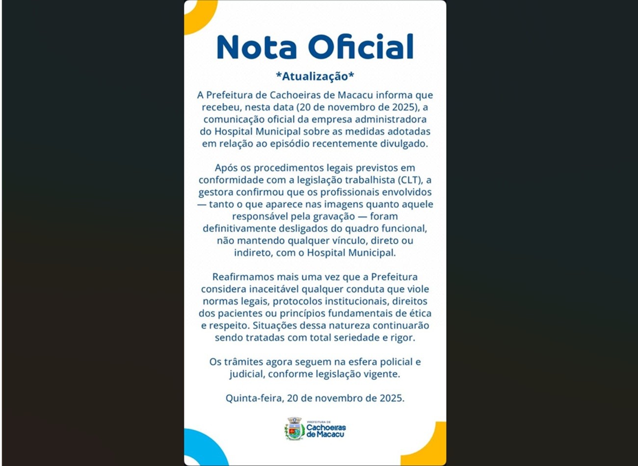 Funcionários são demitidos por justa causa após gravação de vídeo com corpos em hospital de Cachoeiras de Macacu