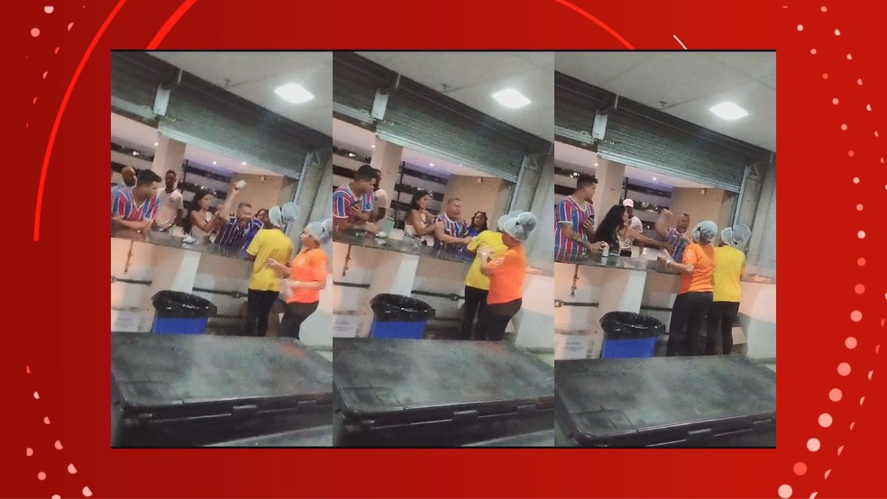 Torcedor do Bahia é flagrado ao agredir atendente de bar na Arena Fonte Nova — Foto: Reprodução/Redes Sociais