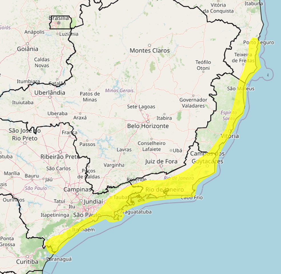Aviso amarelo do Inmet sobre o vendaval para a próxima sexta-feira (21). — Foto: Inmet