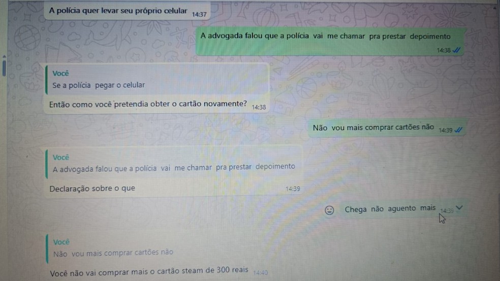 Em mensagem golpista pedia para que idosa comprasse cartões-presente para compra de jogos — Foto: Reprodução