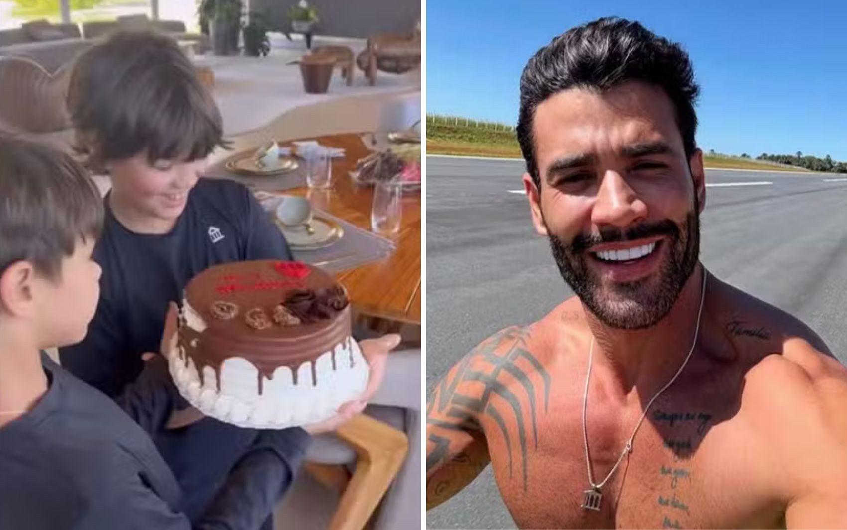 Gusttavo Lima ganha bolo dos filhos para comemorar o aniversário; vídeo