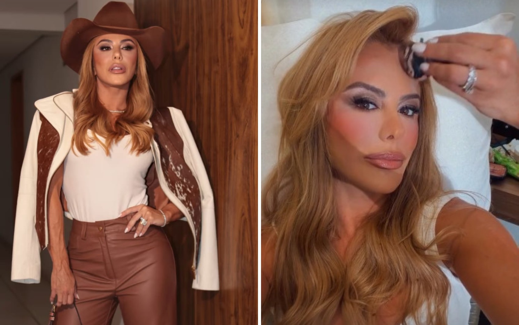 Poliana Rocha aposta em look western em tons de marrom para show de Leonardo em Barretos