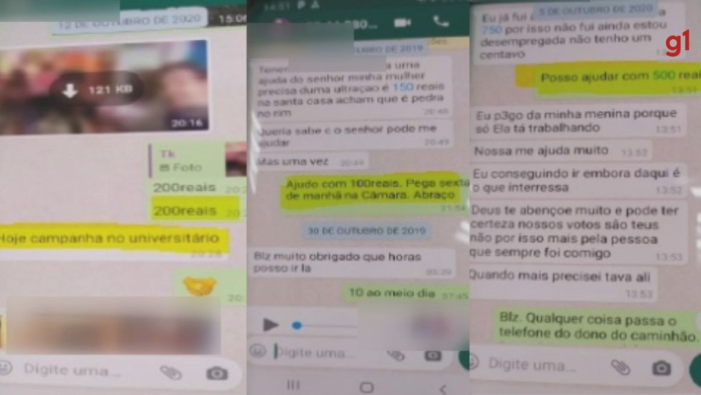 Prints de conversas entre vereador e eleitores indicam compra de votos, diz MPE — Foto: Reprodução/Ministério Público Eleitoral