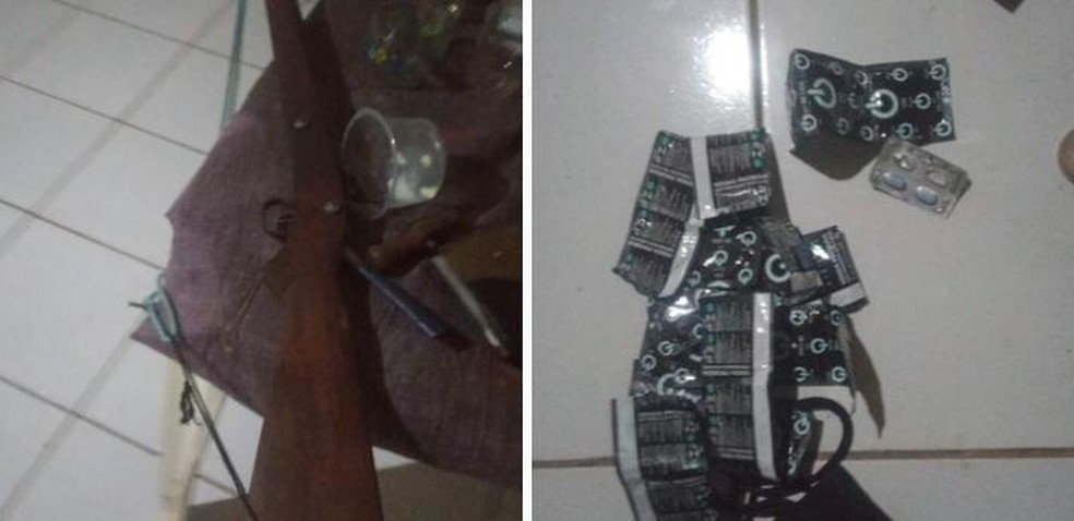 Arma, munições e preservativos foram encontrados na residência do suspeito — Foto: PM-PI