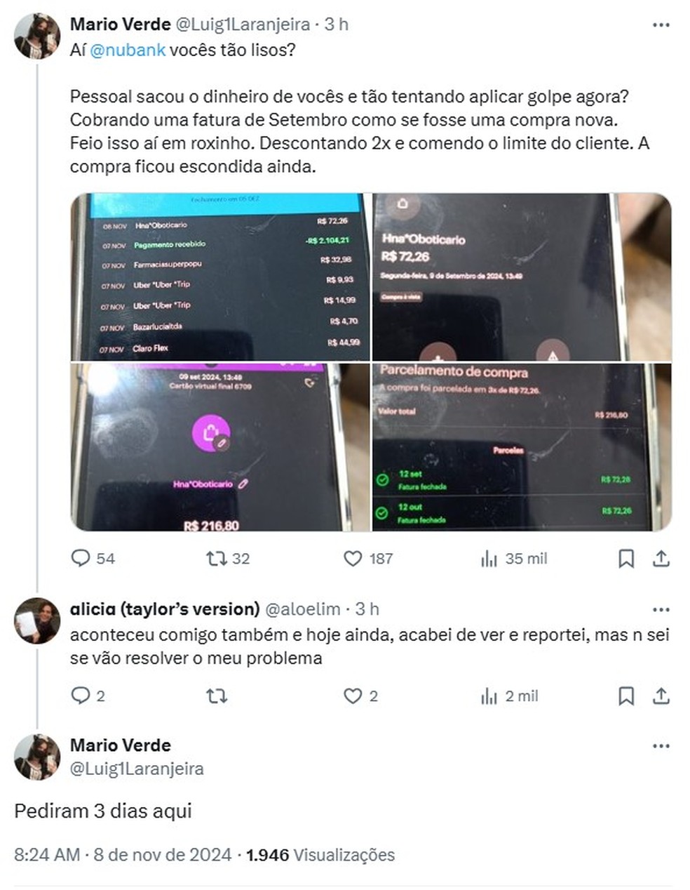Usuários relatam problemas de cobrança duplicada no app do Nubank — Foto: Reprodução