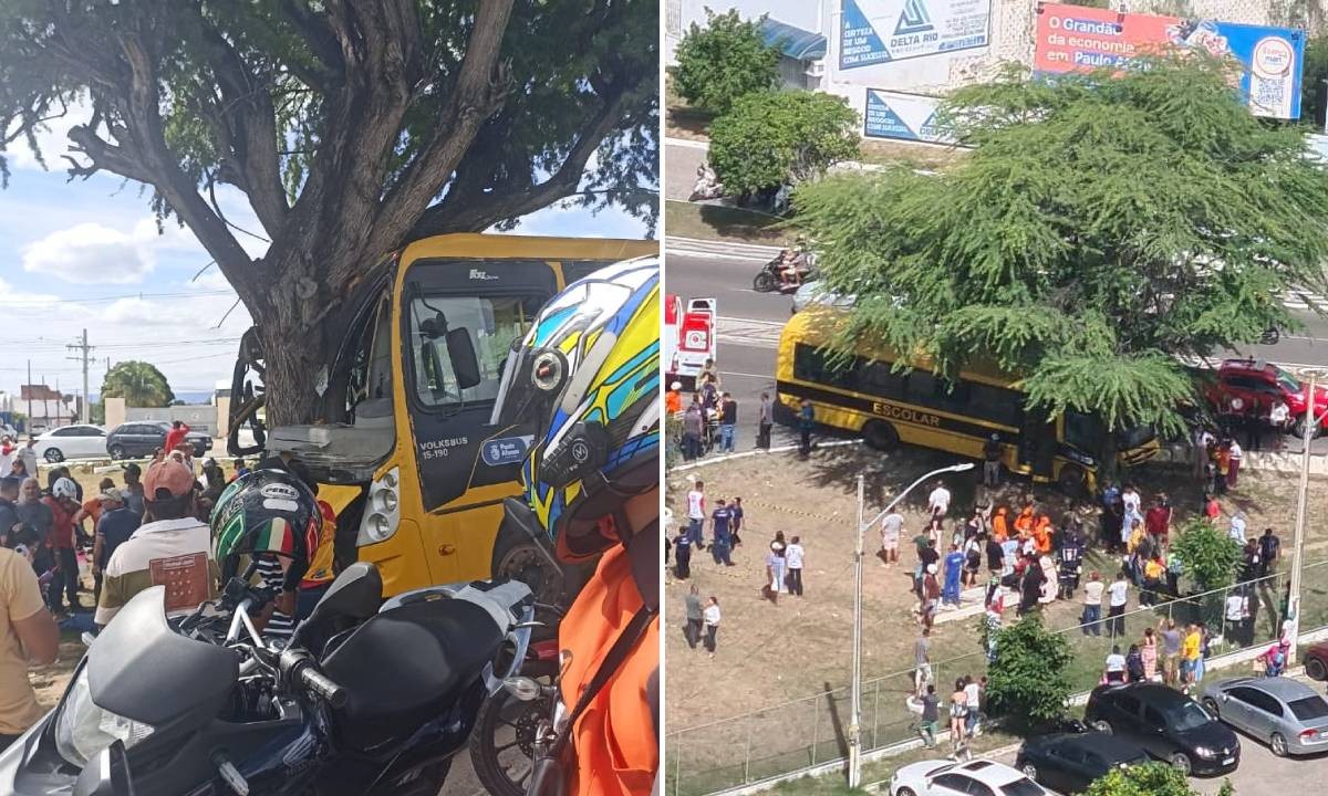Dez pessoas ficam feridas após ônibus escolar com mais de 50 estudantes bater em árvore na Bahia