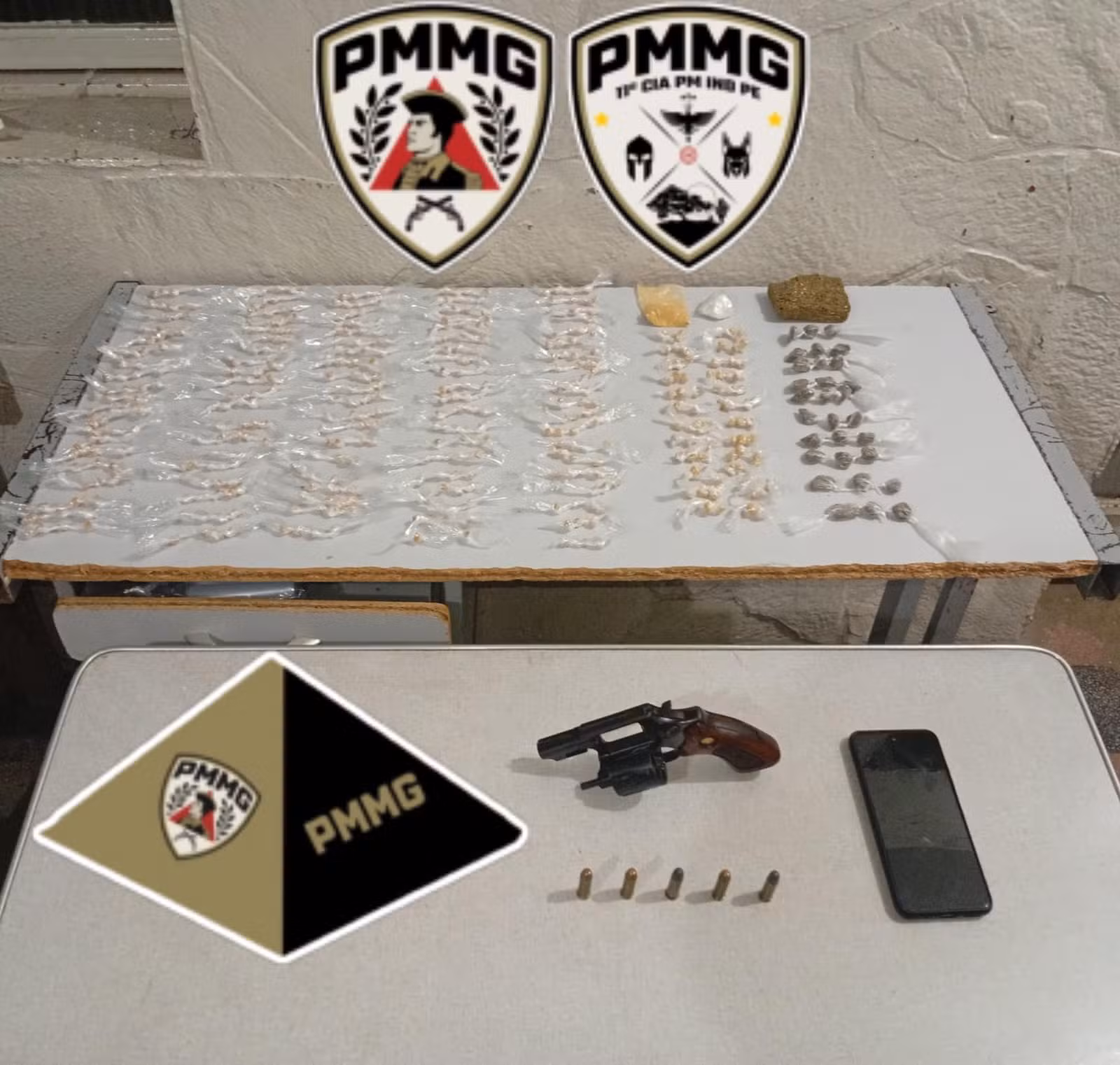 Com ajuda de cão farejador, PM encontra arma e drogas em lixeira de casa em Montes Claros; VÍDEO