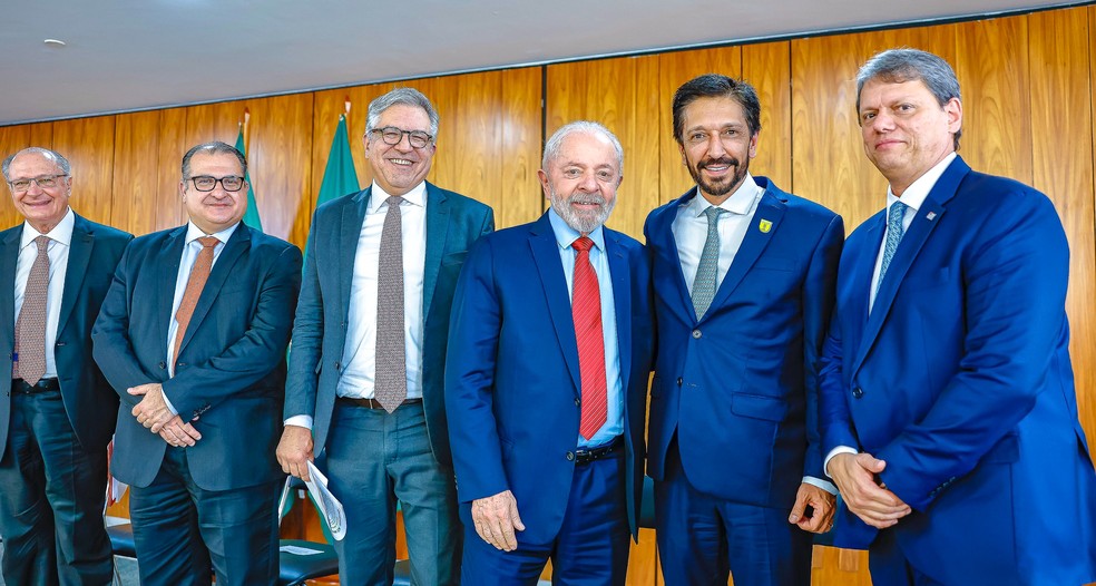 Evento no Palácio do Planalto de obras de mobilidade para São Paulo. — Foto: Ricardo Stuckert/ Presidência da República