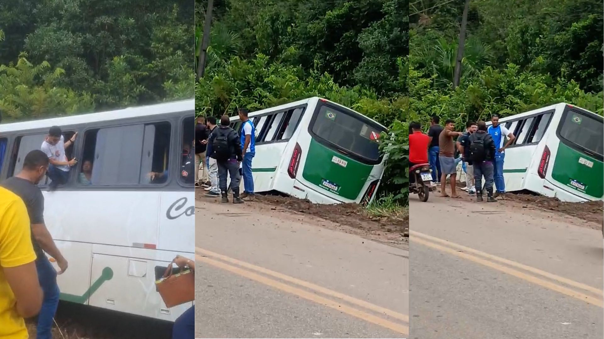 Ônibus tomba em córrego e passageiros precisam sair pela janela no nordeste do Pará