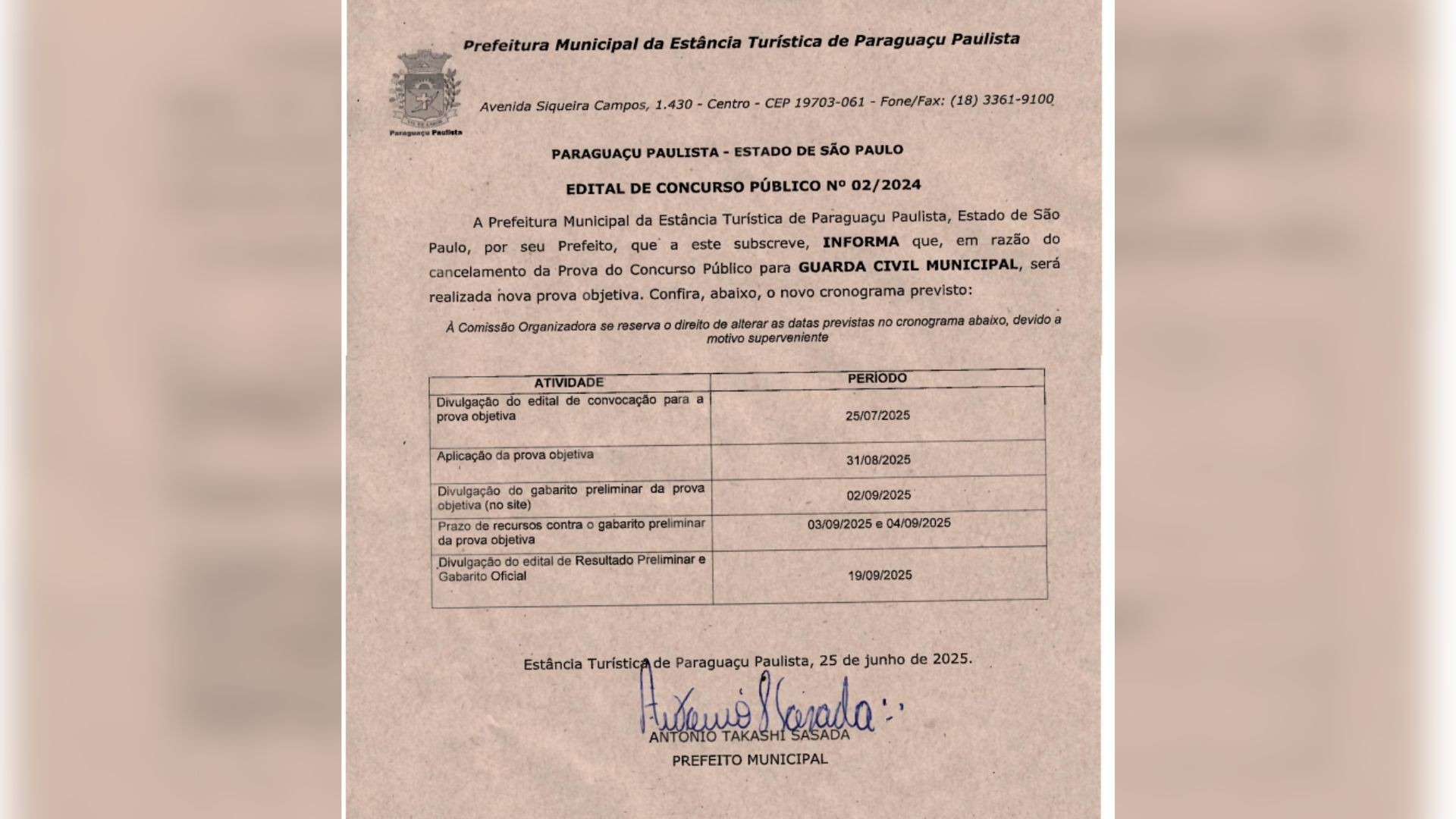 Suspenso pelo MP após fiscal divulgar fotos da prova nas redes sociais, concurso da Guarda Municipal de Paraguaçu Paulista é remarcado