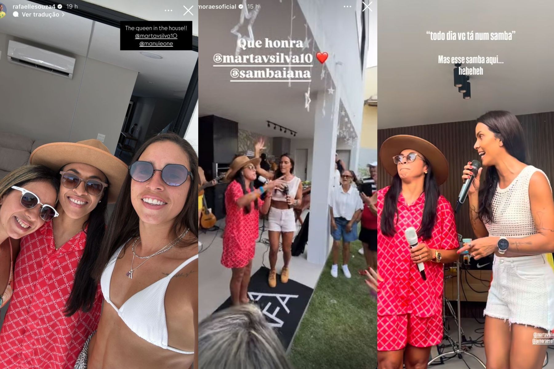 Jogadora Marta aproveita dias de folga com a noiva em Salvador, curte praia e solta a voz no samba