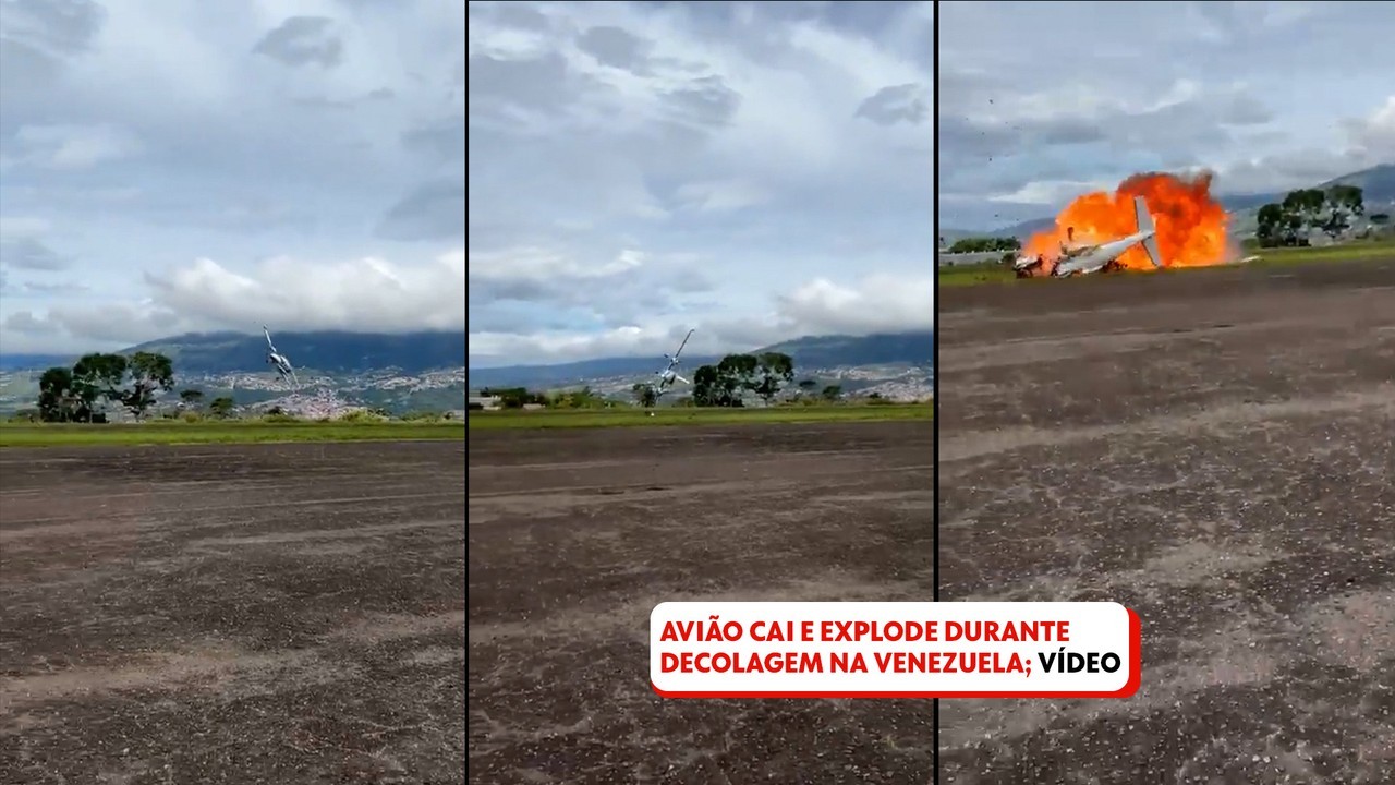 Avião pequeno tenta decolar, capota e explode em solo na Venezuela 