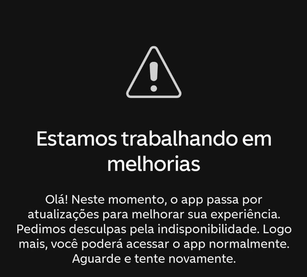 Tela do banco C6 indica que PIX estava indisponível na manhã desta segunda — Foto: Reprodução