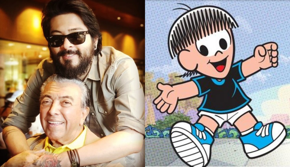 Maurício Takeda junto com o pai, o cartunista Maurício de Sousa, que criou o personagem 'Do Contra', em homenagem ao filho. — Foto: Reprodução/Redes Sociais