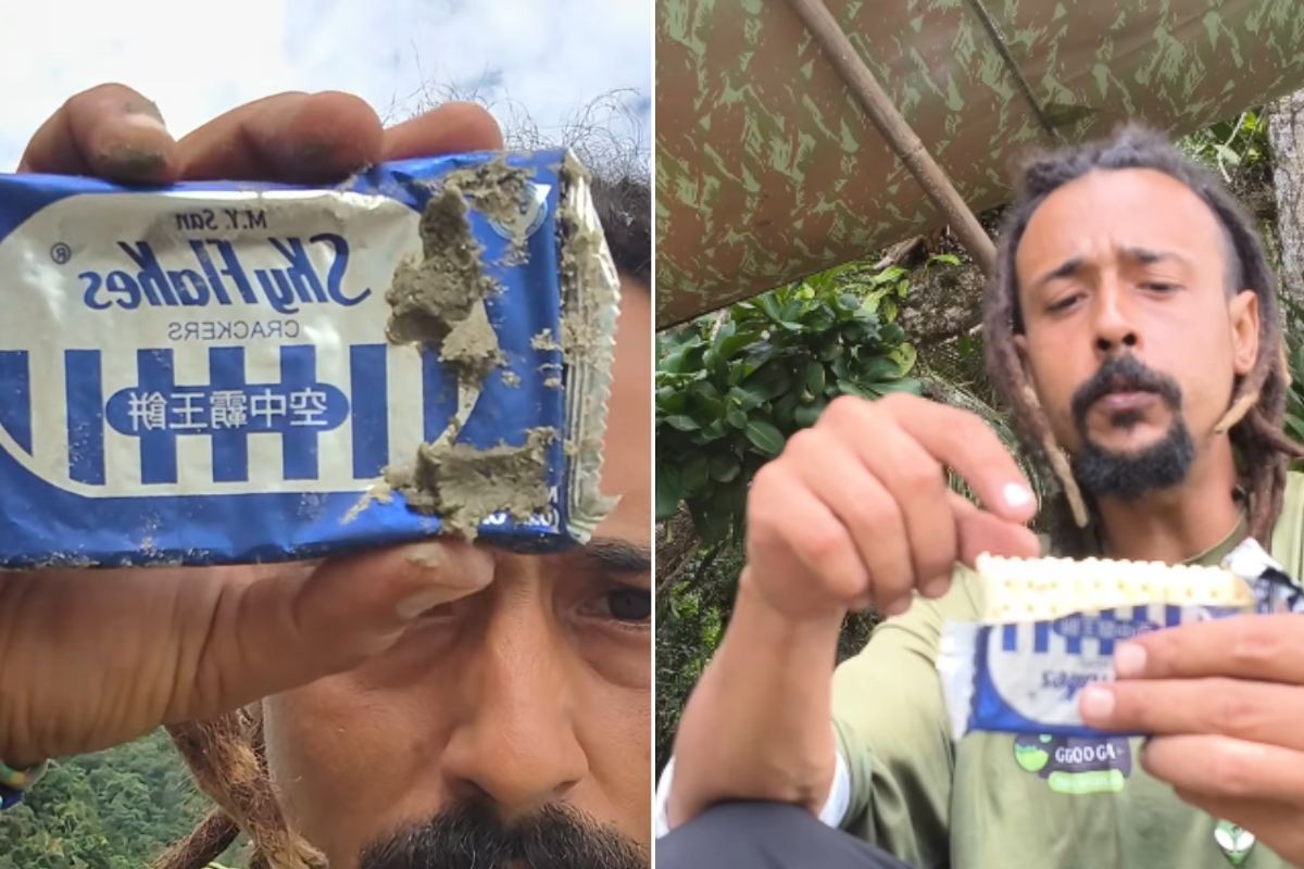 Monitor ambiental encontra pacote das Filipinas no litoral de SP e desobre que biscoitos estão intactos: 'Crocante'; VÍDEO