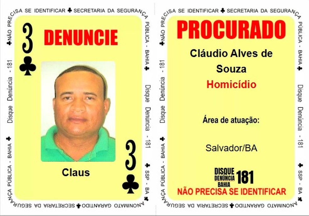 Cláudio Alves de Souza, o “Claus”, foi incluído na lista de foragidos da SSP-BA — Foto: SSP