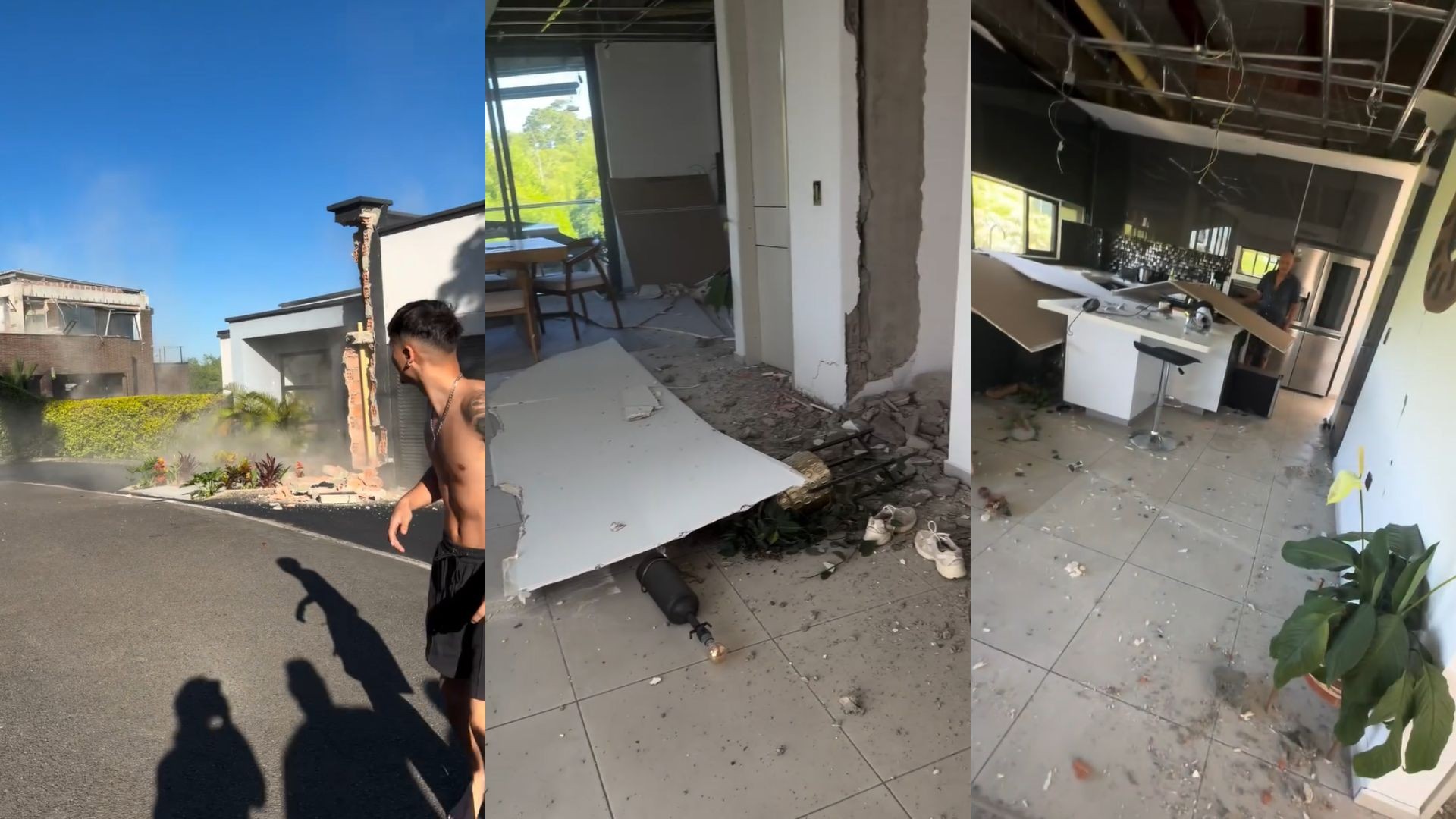 Família escapa por pouco antes de terremoto destruir parte interna de casa na Colômbia