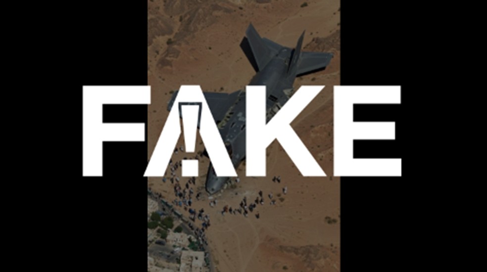É #FAKE foto de caça israelense abatido em solo iraniano — Foto: Reprodução