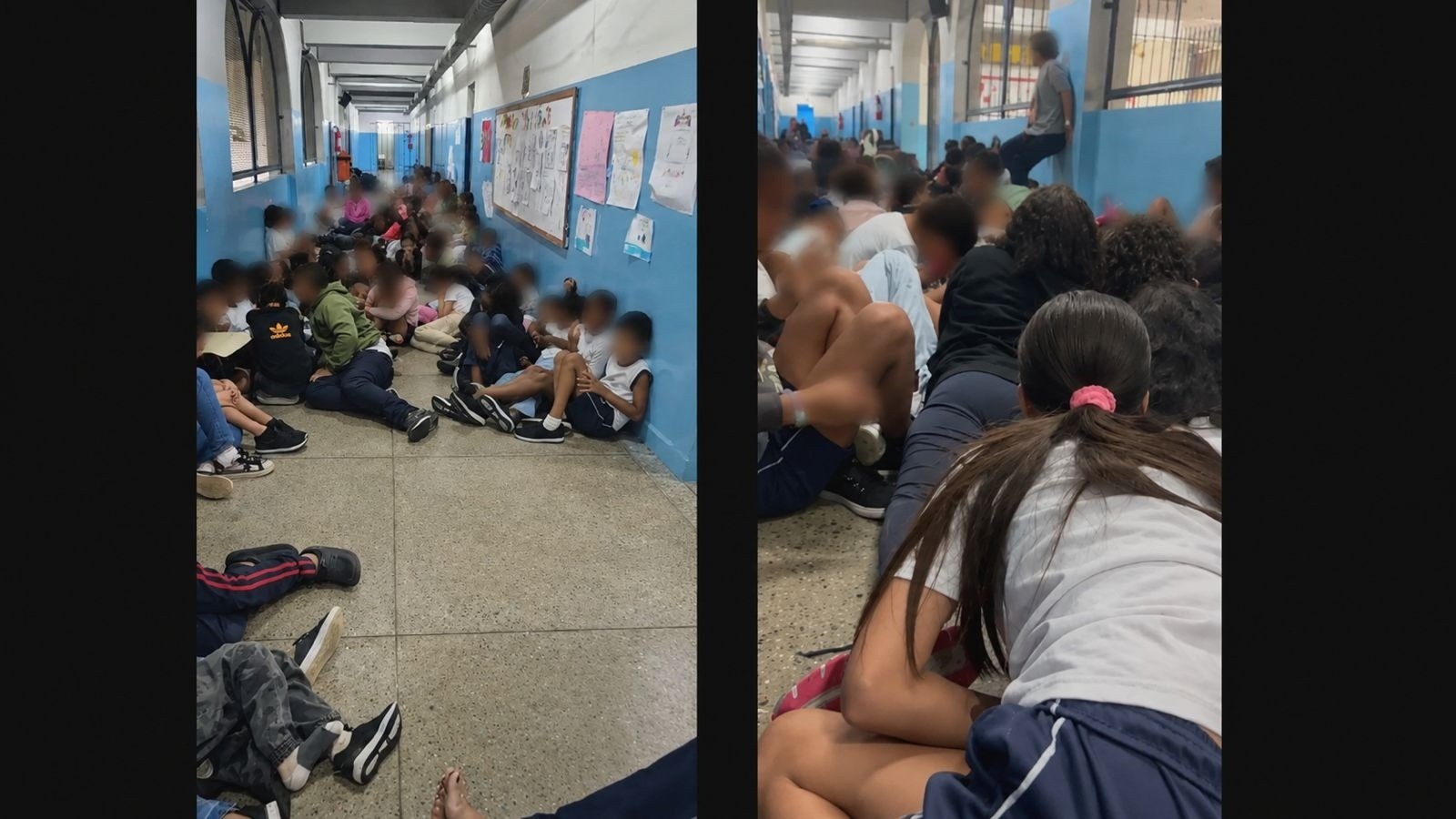 Alunos se protegem em corredor de escola durante tiroteio em Curicica, na Zona Sudoeste do Rio