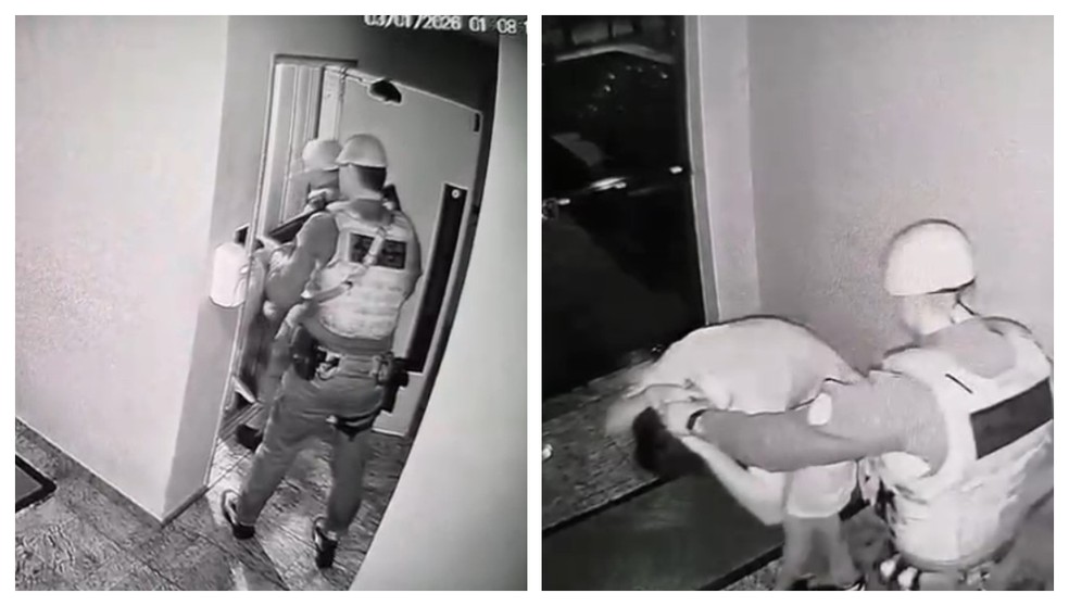 Policiais flagraram adolescentes tentando fugir no elevador. — Foto: Montagem/g1/Reprodução