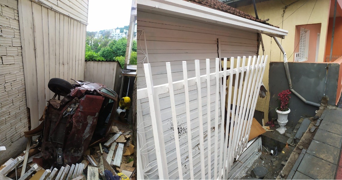 Acidente em Joaçaba: carro invade casa e assusta moradores