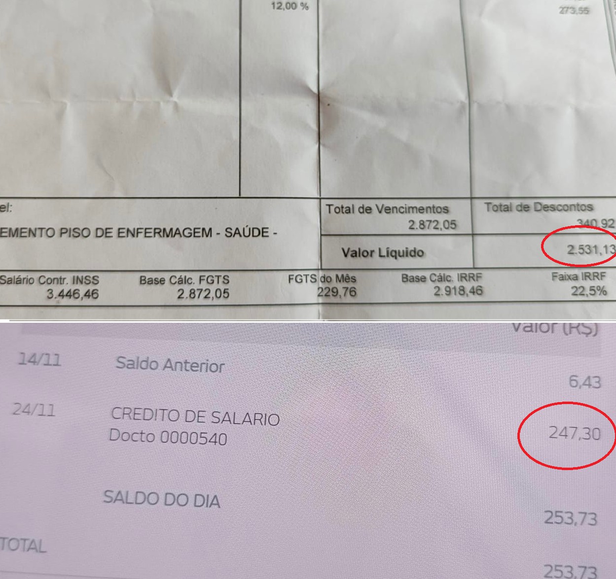 Profissionais da enfermagem de Nova Friburgo se surpreendem com valor em conta 10 vezes menor do previsto em contracheque
