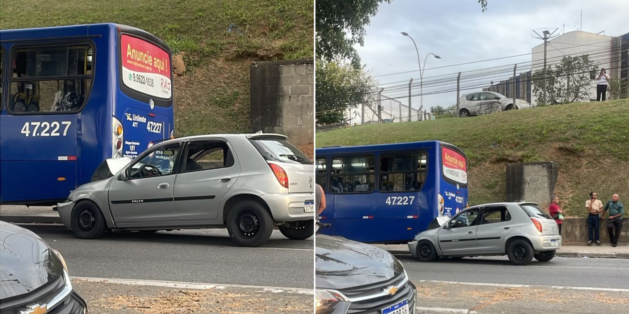 VÍDEO: carro fica preso sob ônibus após acidente em Itaquaquecetuba