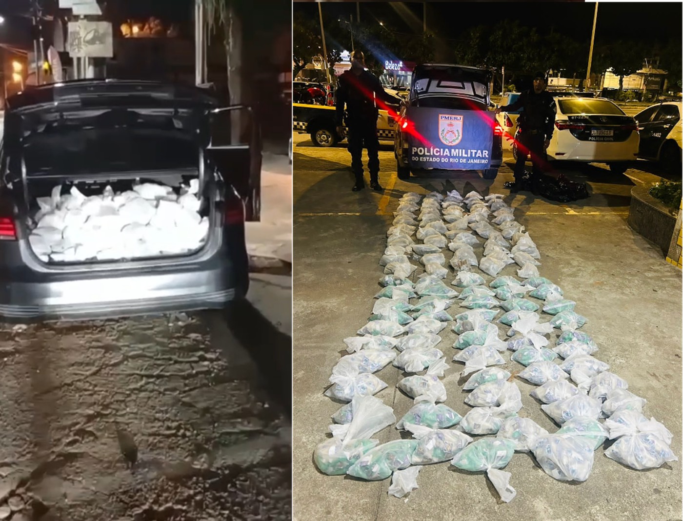 Mulher é flagrada com mais de 5 mil porções de drogas no porta-malas do carro na BR-101, em Casimiro de Abreu