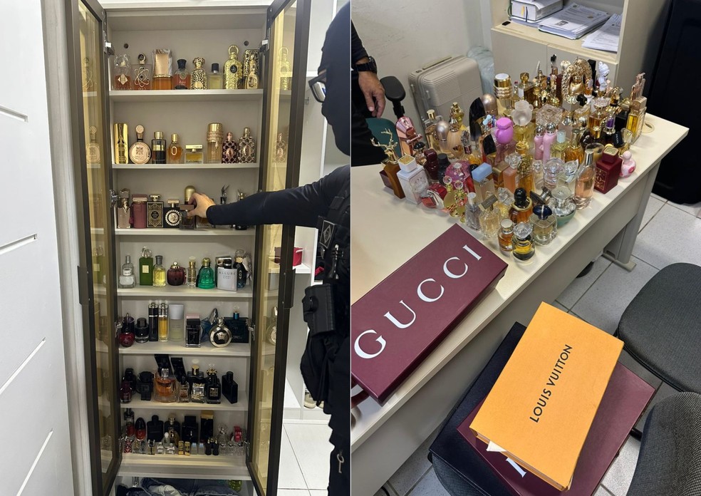 Perfumes importados e relógios de luxo foram apreendidos em casa de influenciadora presa em Natal — Foto: Polícia Civil/Divulgação