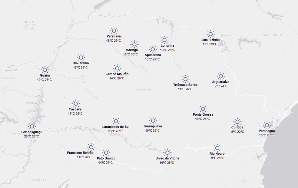Previsão para terça-feira, 11 de novembro — Foto: Reprodução/Simepar