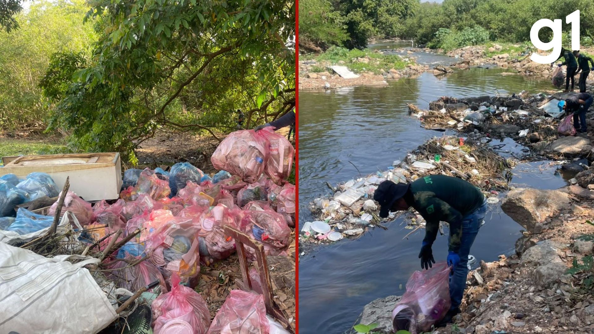 Mais de 200 sacos com lixo são retirados de córrego próximo ao encontro com o Rio Cuiabá