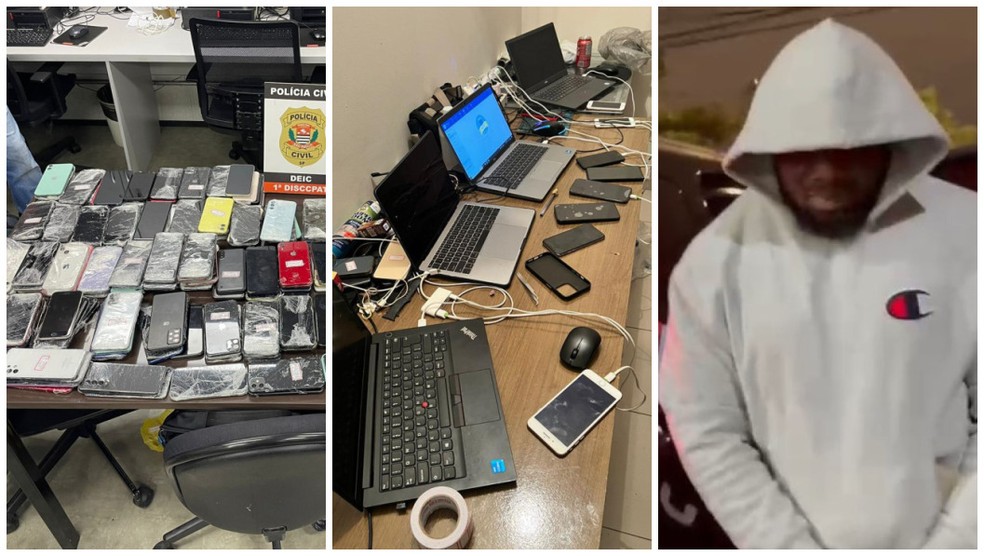 Estrangeiro é preso com 300 celulares em SP; polícia achou estrutura de informática para desbloqueio de aparelhos — Foto: Divulgação/Polícia Civil