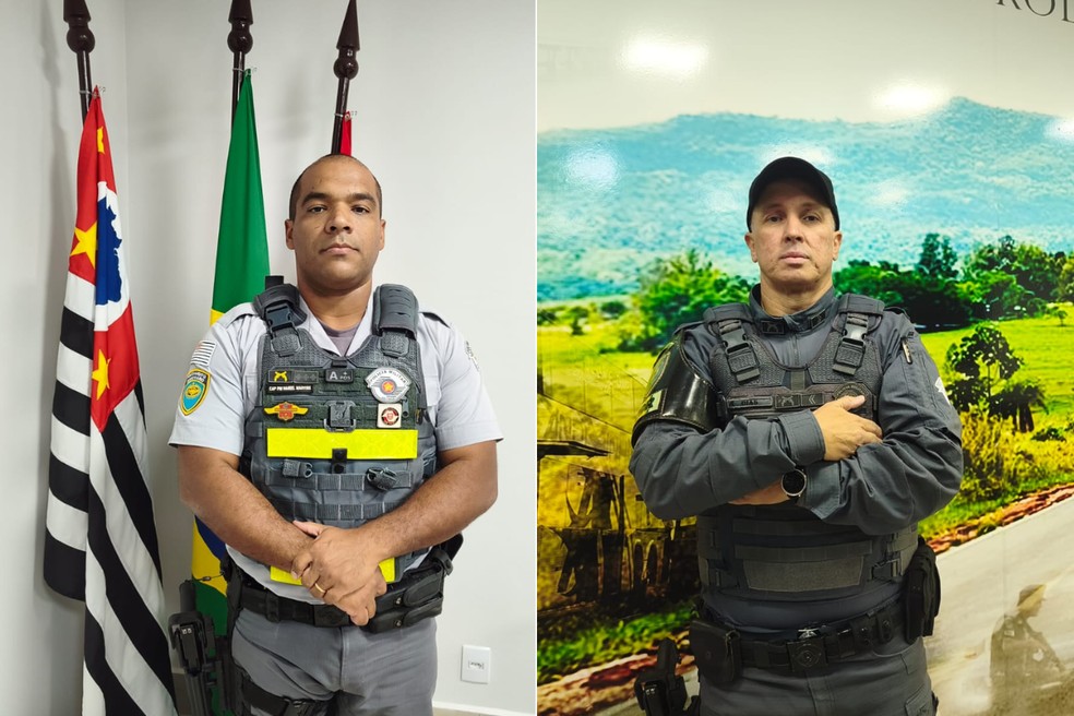 Capitão Daniel Martins (à esquerda) e cabo Fábio Dias (à direita) falam sobre Rafael no ambiente profissional — Foto: Stephanie Fonseca/g1