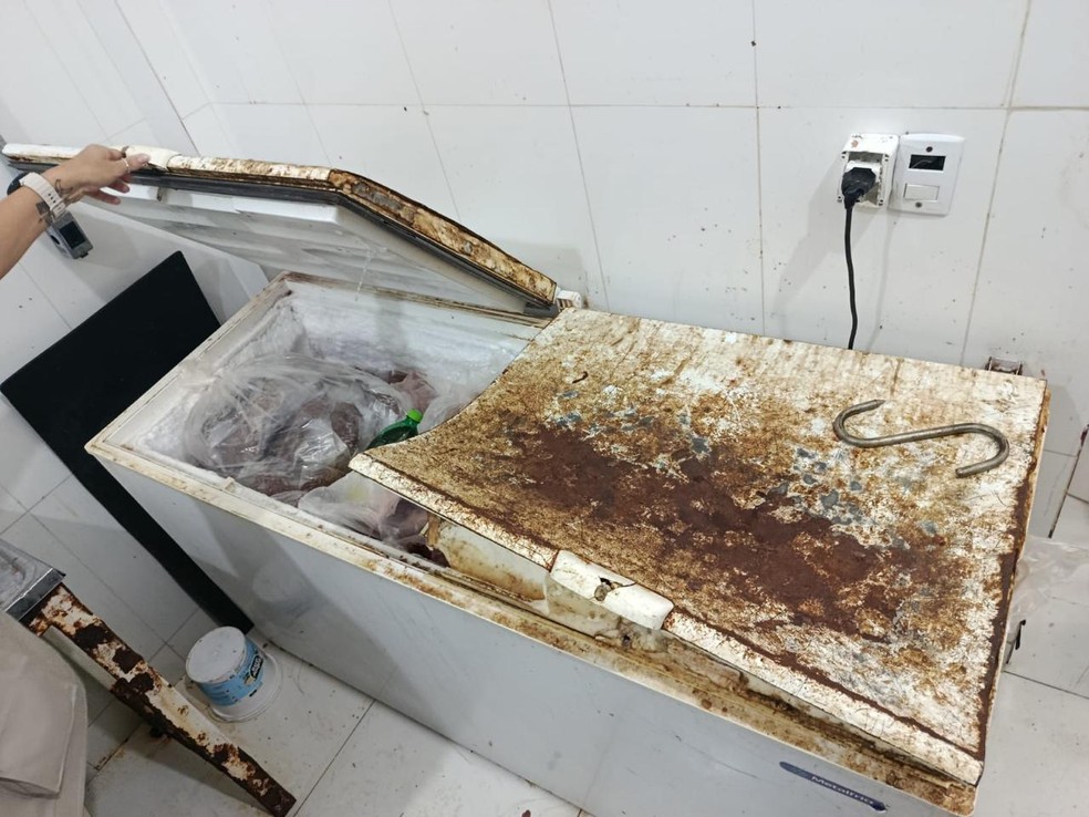 Açougue foi encontrado em condições insalubres em Cuiabá — Foto: Polícia Civil