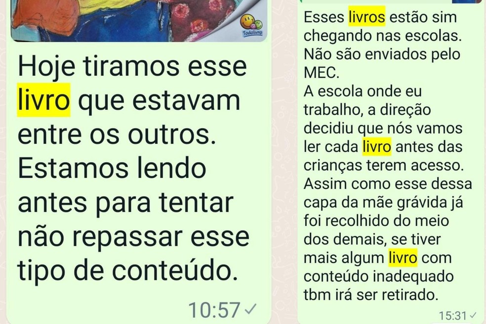 Mensagens enviadas por professora que foi afastada do cargo em Rondônia — Foto: Juliana Cibelly/Arquivo