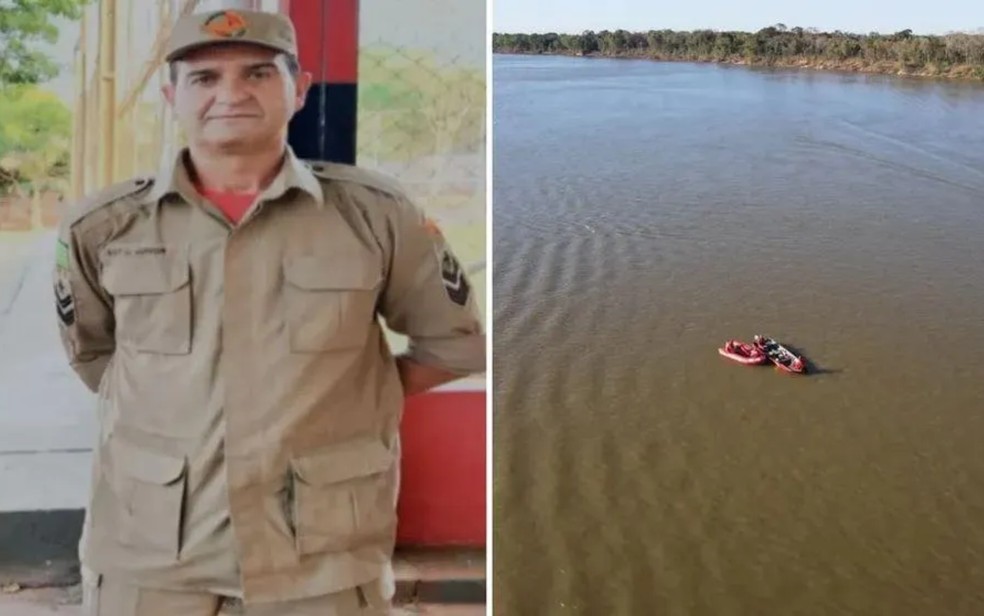 Corpo de Bombeiros procura pelo subtenente Jos Jnior Pereira, depois entrar no Rio Araguaia para nadar, em Gois  Foto: Divulgao/CBMGO